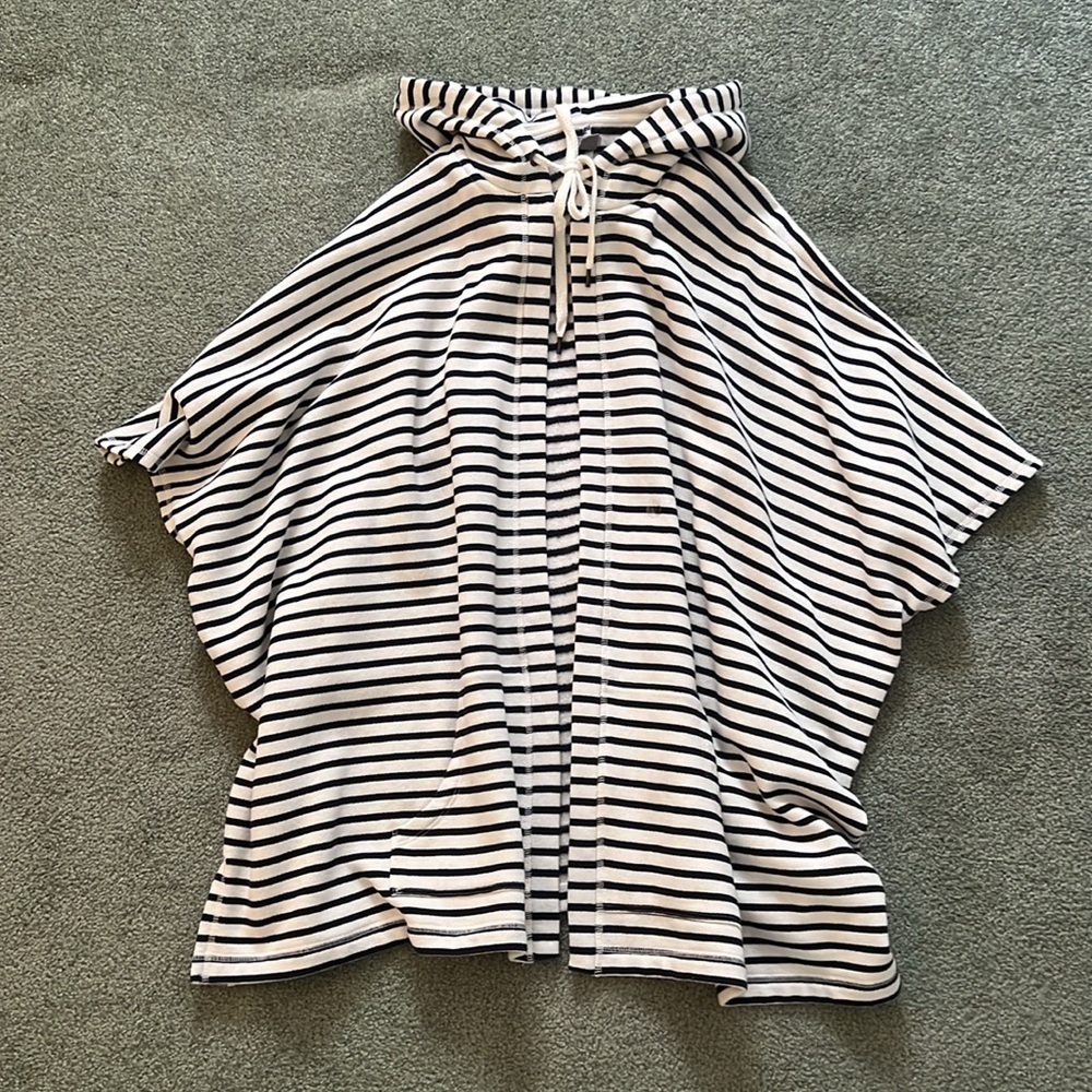 aerie Black and White Striped Hooded Poncho